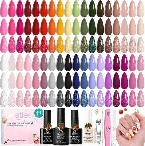 beetles Gel Polish 44pcs Winter Gel Nail Polish Set 36 Colors Brown Burgundy Red Blue Purple Green Black White with Base Top Coat UV LED Needed Salon DIY at Home Christmas Gift for Women Colorful Muse