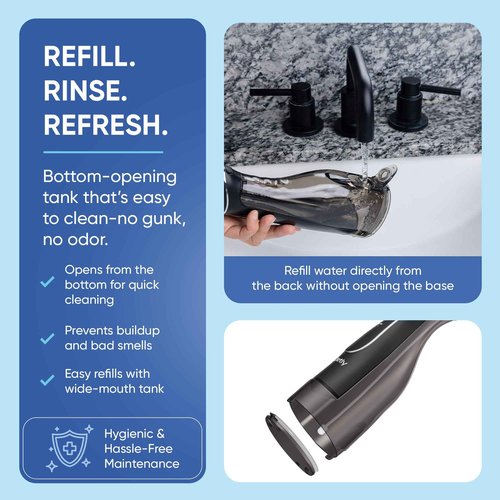 JETLY Water Dental Flosser Teeth Pick Cleaner: Travel Cordless Oral Irrigator 300ML Capacity Portable Rechargeable IPX7 Waterproof Electric Flossing Machine for Teeth Cleaning (Black)