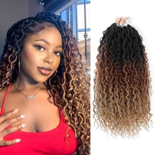 Callia Faux Locs Crochet Hair 18 Inch 8 Packs Goddess Locs Crochet Hair for Black Women Pre Looped Crochet Faux Locs with Curly Ends T1B/30/27