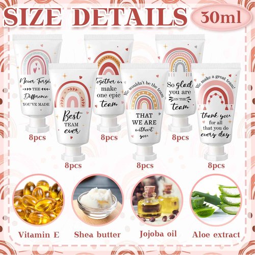 Sacubee 48 Pack Employee Appreciation Team Gifts Bulk Travel Size Hand Cream Inspirational Thank You Gifts Boho Rainbow Hand Lotion Bulk for Teachers Day Christmas Staff Employees Coworkers Women