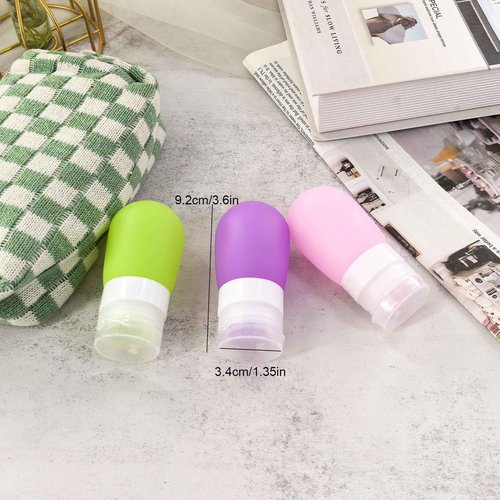 Mziart Travel Bottles for Toiletries, TSA Approved 2oz Silicone Travel Size Containers, 3 Pack Leak-Proof Squeezable Refillable Shampoo and Conditioner Bottles (Pink, Purple, Green)