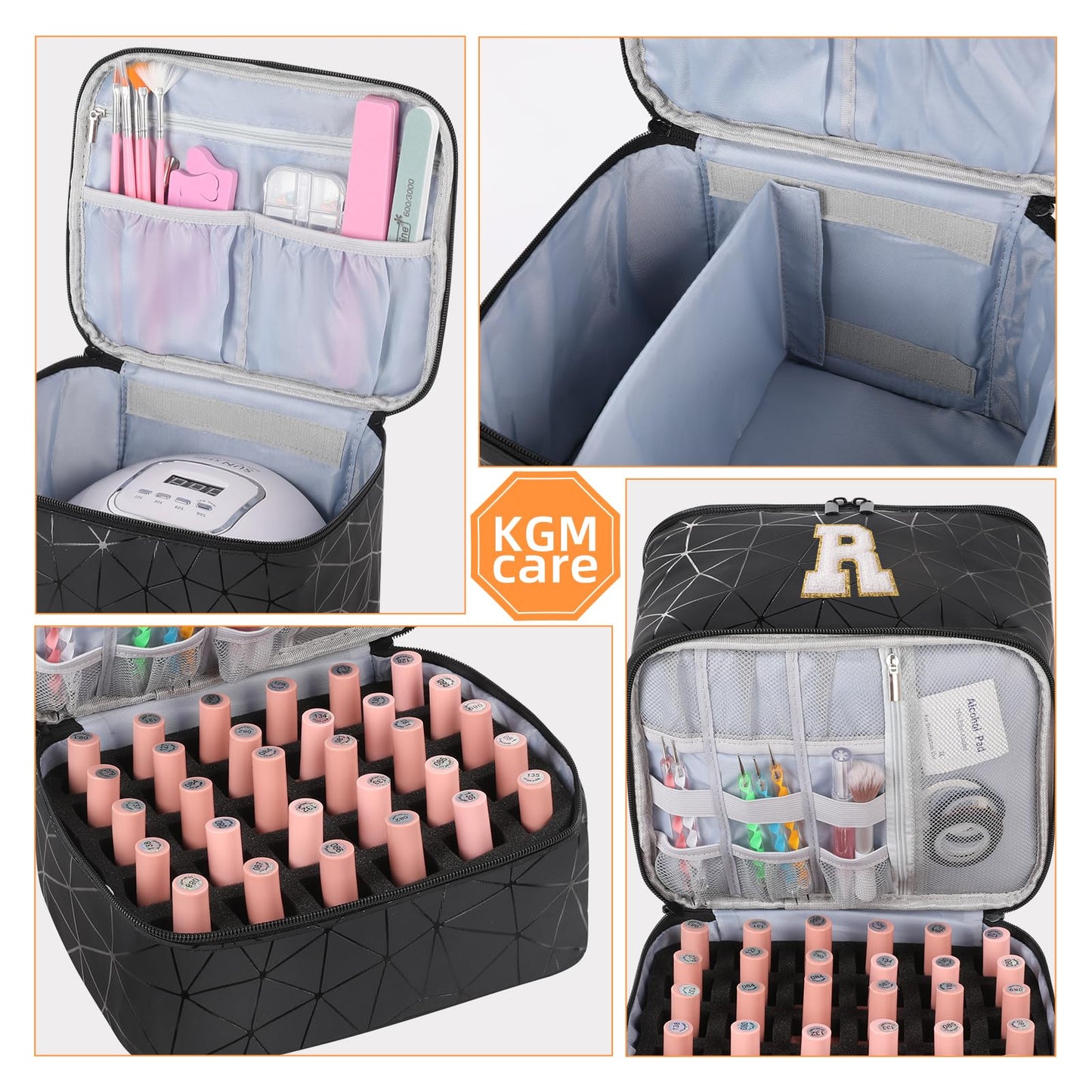 KGMCARE Nail Polish Organizer and Portable Nail Polish Bag Carrying Case, Holds 30 Bottles (15ml), Large Capacity Storage Case for Nail Polish (W)