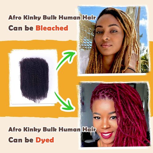 Afro Kinky-Curly Human Hair Bulk for Twist, Dreadlocks Making, Repairing and Extending Locs,100% Afro Kinkys Bulk Human Hair Natural Black Color, 16inches, 50g/pack Can be Dyed