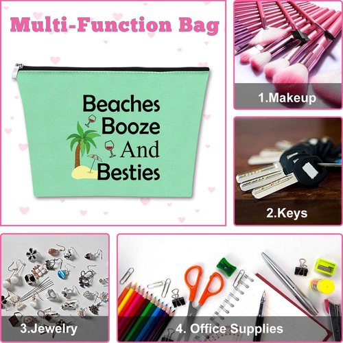 2Pcs Beach Gifts for Women Makeup Bag Beach Lover Gifts Funny Vacation Gift Cosmetic Bag Beach Themed Gift for Girl Bestie Birthday Christmas Graduation Gift for Beach Lover Travel Pouch (Green,Beige)