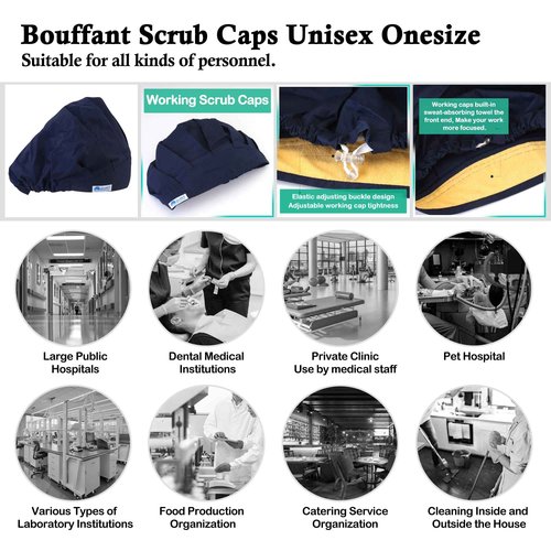 GUOER Scrub Cap Working Hat Bouffant Cap One Size (N24F01M)