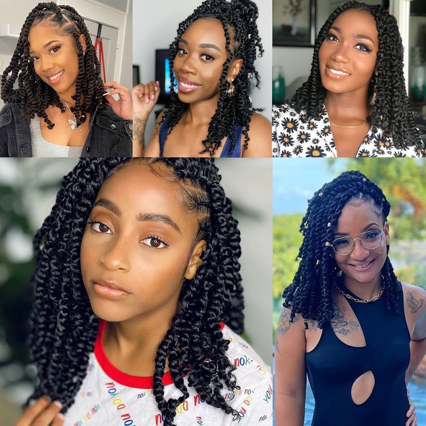 Leeven 12 Inch Pretwisted Passion Twist Hair 8 Packs Natural Black Pre Looped Bomb Water Wave Crochet Braids Hair Extensions Short Curly Synthetic Braiding Hair for Women (12 Strands/Pack #1B)