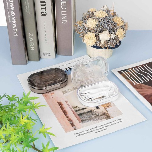 Adorila 2 Pack Travel Cotton Swab Qtip Holder, Portable Hair Tie Organizer with Lid, Flosser Dispenser, Plastic Flosser Dispenser Hair Accessories Organizer (Grey, White)