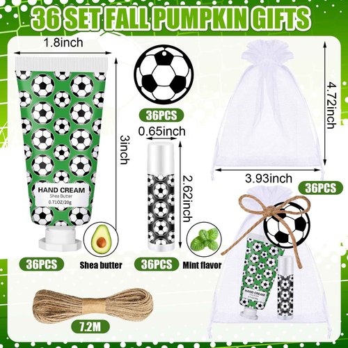 Heigble 36 Sets Soccer Lip Balm Hand Cream Set soccer Party Favors, Include 36 Lip Balm 36 Moisturizing Hand Cream 36 Bags 36 Cards and Ropes for Soccer Accessories Gifts