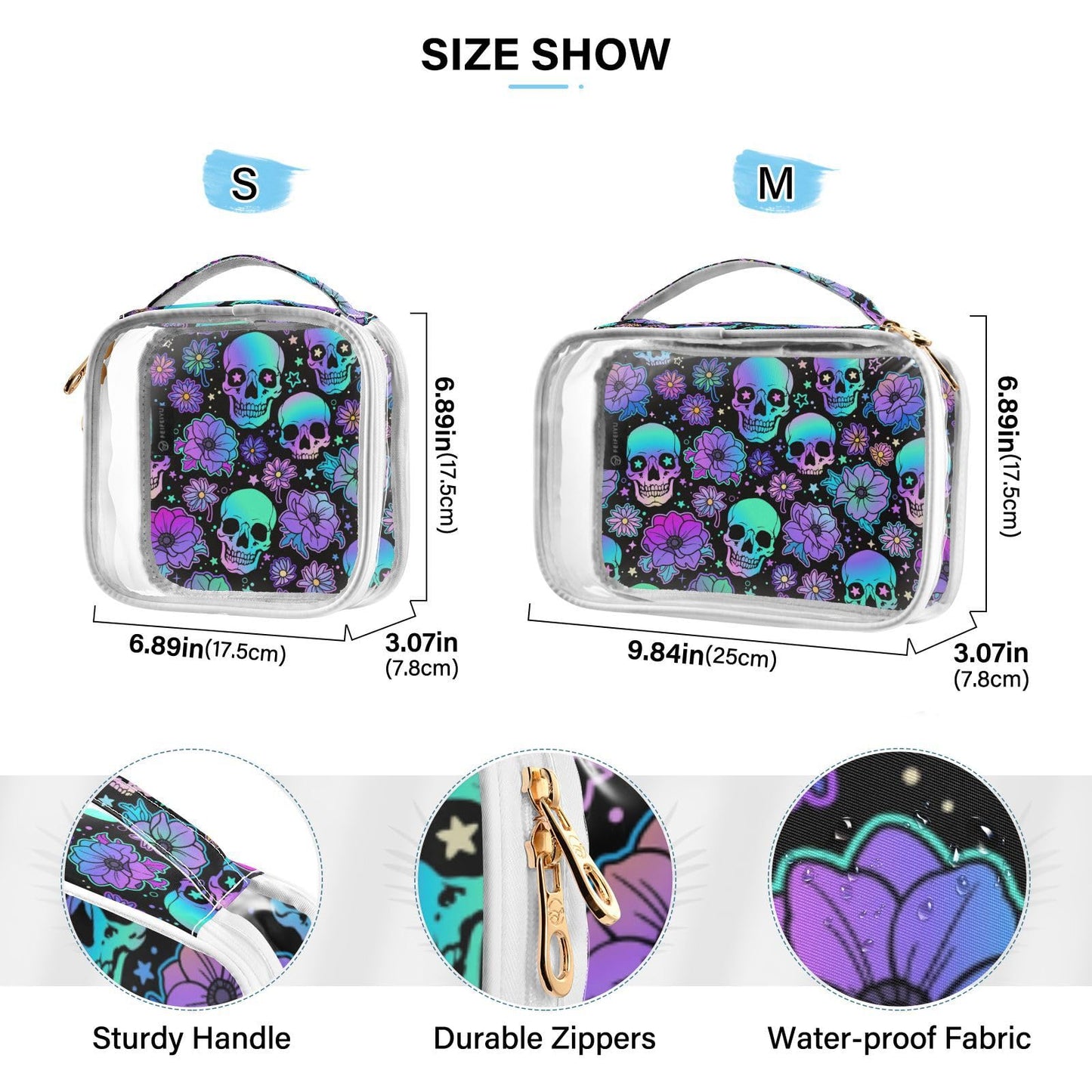 MNSRUU Clear Makeup Bags Funny Skulls Toiletry Bag for Women 2 PCS Waterproof Clear Bags Clear Travel Toiletry Bag Small Cosmetic Makeup Bag, Carry on Airport Airline Compliant Bag