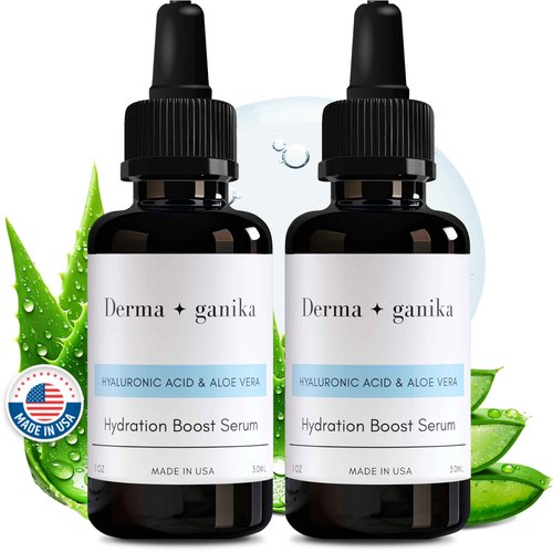 Derma ganika Hyaluronic Acid Serum for Face & Neck - Made in USA Ultra-Hydrating Anti-Aging Serum with Aloe Vera | Softens, Smooths, and Brightens Dry & Sensitive Skin (Pack of 2)