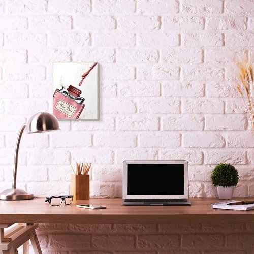 Stupell Industries Makeup Nail Polish Brush Pink Silver Drip Fashion Design Wall Plaque, Multi-Color