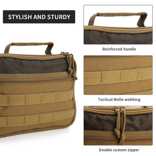 SUNRISING Tactical Toiletry Bag for Men Hanging Travel Toiletries Organizer Dopp Kit Toiletry Bags Shaving Hygiene Bag, Durable Bathroom Essentials Men's Toiletry Bag for Short Trips Camping - Khaki
