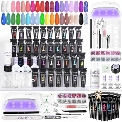 SAVILAND Poly Gel Nail Kit for Beauty Gift: 36 Poly Gel Nail Colors with Slip Solution Mini U V Lamp Curing Light All-in-1 Starter Kit for Quick Extension Home Salon DIY, Manicure Set Supplies Tools