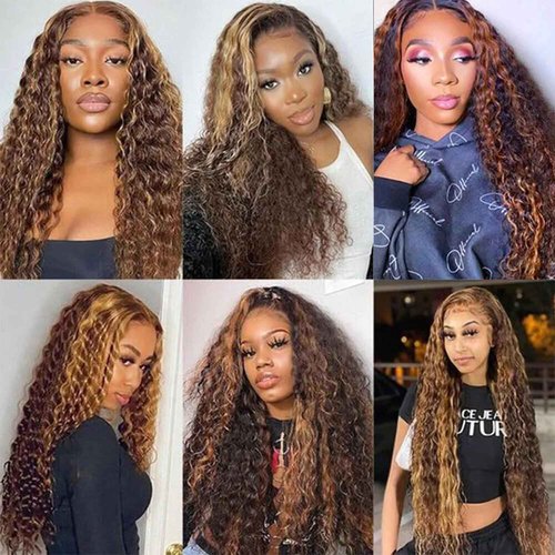 Ombre P1B/30 Highlight Bundles Human Hair Unprocessed Brazilian Virgin Human Hair Single Bundle Black Mixed With Brown 24 Inch Deep Wave Bundle Double Weft Hair Extension for Women 100g Total