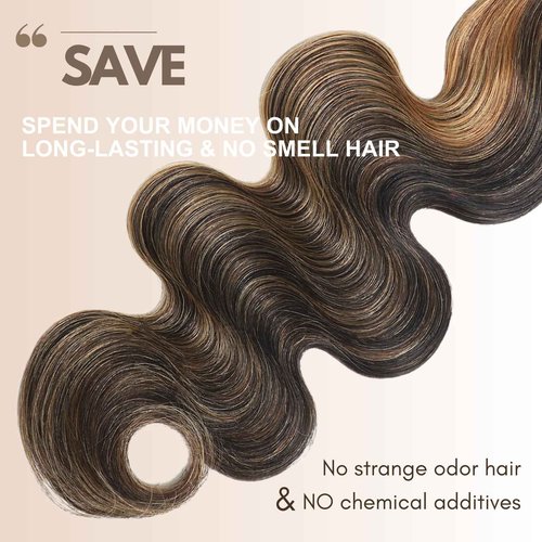 HERMOUS 13A Double Drawn FB/27 Human Hair Bundles Body Wave Blonde Highlight Color, Honey Blonde with Black Single Bundle Human Hair 100% Unprocessed Hair Colored Single Bundle Wavy Sew In 10 Inch