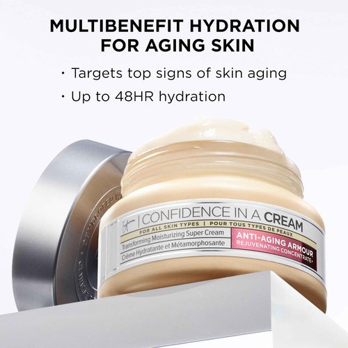 IT Cosmetics Confidence in a Cream - Hydrating & Anti Aging Face Moisturizer, Visibly Reduces Fine Lines & Wrinkles, Up To 48H Hydration, Repairs Skin Barrier, Squalane & Ceramides - 2 fl oz