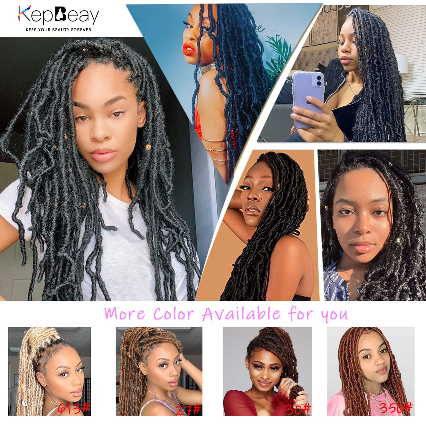 18 Inch Faux Locs Crochet Hair 6 Packs Soft Locs Pre Looped Crochet Hair Natrual Black Color Synthetic Hair Extension for Women(18Inch, 1B)