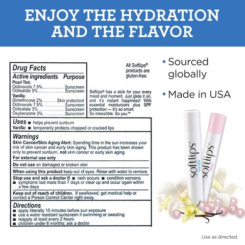 Softlips Daily Lip Moisturizer For Very Dry Lips With SPF, Pearl Tint & Vanilla Flavor Lip Balm, Hydrates, Soothes & Prevents Dry, Chapped Lips, Smooth Glide Formula, 2 Pack (12x0.14 oz)