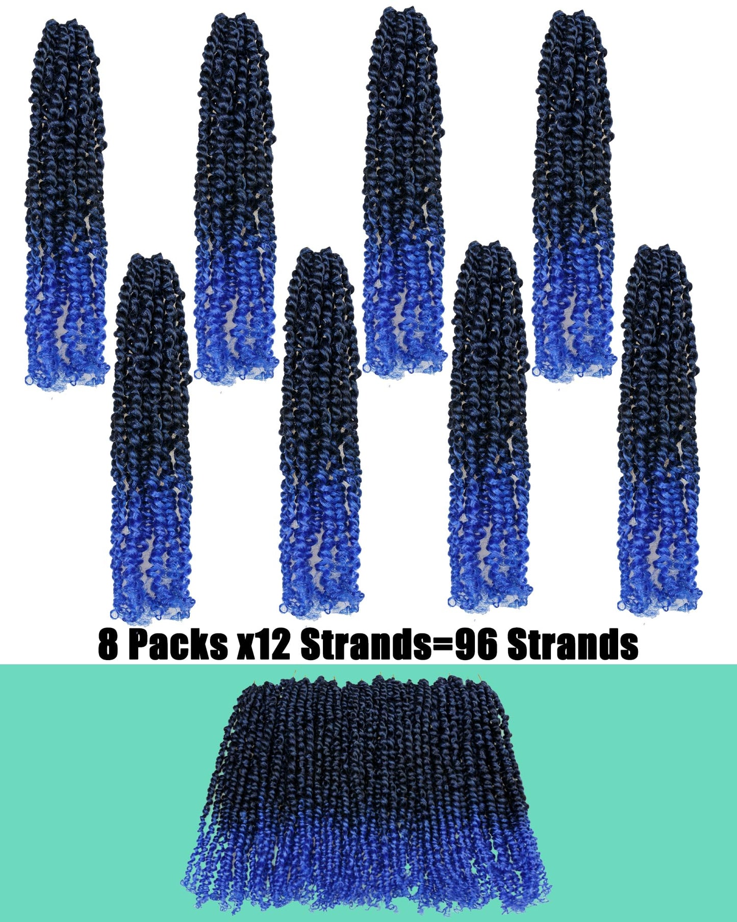 crochet twists pre looped-14 Inches 8 Packs Passion Twist Crochet Hair for Black Women and Kids-Omber Blue,Soft Lightweight Hair Extension(14"-8 Packs,T1B/Blue)