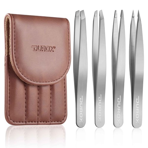 DUROX Precision 4-Piece Tweezer Set 1. Safety Tweezers for Facial Hair Removal for Women 2. Pointed Tip for Ingrown Hairs & Splinters 3. Precision Slant for Eyebrows 4. Classic Slant. Stainless Steel