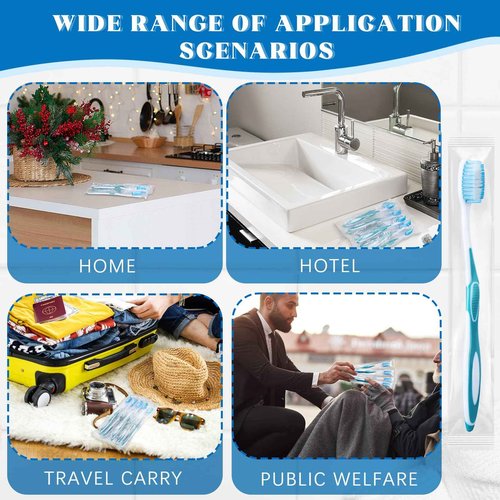 RimCereal 100 Pcs Prepasted Disposable Toothbrushes Individually Wrapped Pre Pasted Soft Bristle Tooth Brush Travel Toothbrush for Camping Guestroom Car Office School Hotel Homeless Gifts (Blue)