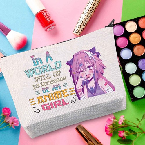 WZMPA Cosmetic Makeup Bag - Anime Lover Gift,Zipper Pouch Bag For Teenagers and Fans, In A World Full Of Princesses, Be An Anime Girl