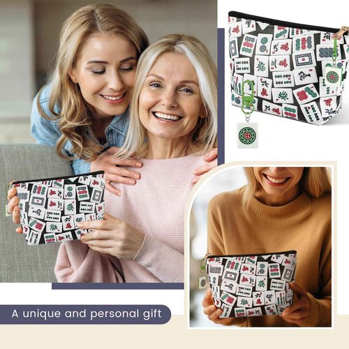 Vincreem Mahj Tile Lover Gift Mahj Tiles Coin Bag with Keychain Set PU Leather Coin Purse Gift for Lover Women Mom Grandma Birthday Travel(Latest Style)