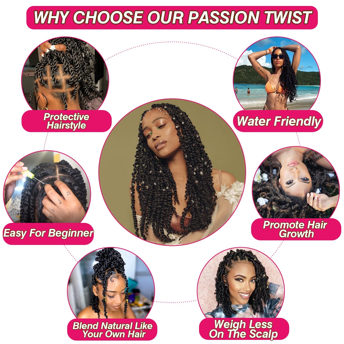 Passion Twist Hair Water Wave Crochet Hair For Black Women(30 Inch (Pack of 6), 1B#)