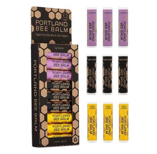Portland Bee Balm All Natural Handmade Beeswax Based Lip Balm Unscented, Yuzu Citrus and Lavender Assortment 9 Count