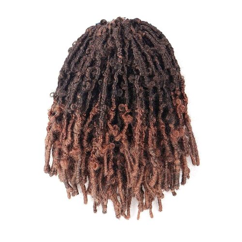 Toyotress Butterfly Locs Crochet Hair - 10 inch 7Pcs Ombre Brown Pre-twisted Distressed Crochet Braids, Short Bob Faux Locs Pre-looped Synthetic Braiding Hair Extensions (10 Inch, T30-7P)