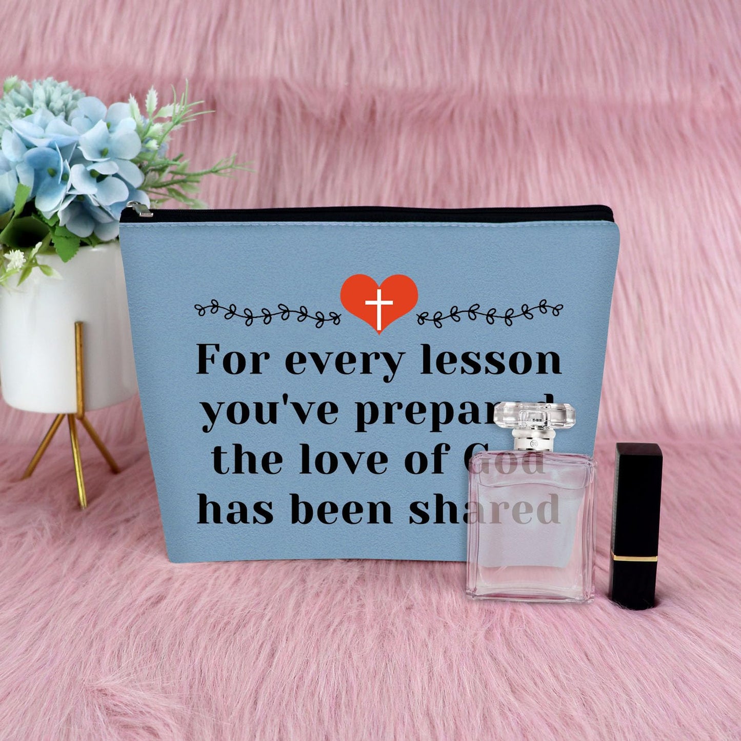 Sunday School Teacher Gift Makeup Bag Religious Gift for Women Teacher Appreciation Gift Cosmetic Bag Christian Gift for Her Funny Birthday Gift Thanksgiving Graduation Gift Travel Pouch（Blue）