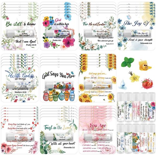 50 Pack Christmas Christian Gifts Bulk for Women Men Religious Lip Balms Bulk Church Party Favors Christmas Party Gifts Stocking Stuffers Bible Verse Study Supplies for Employee Staff Coworker