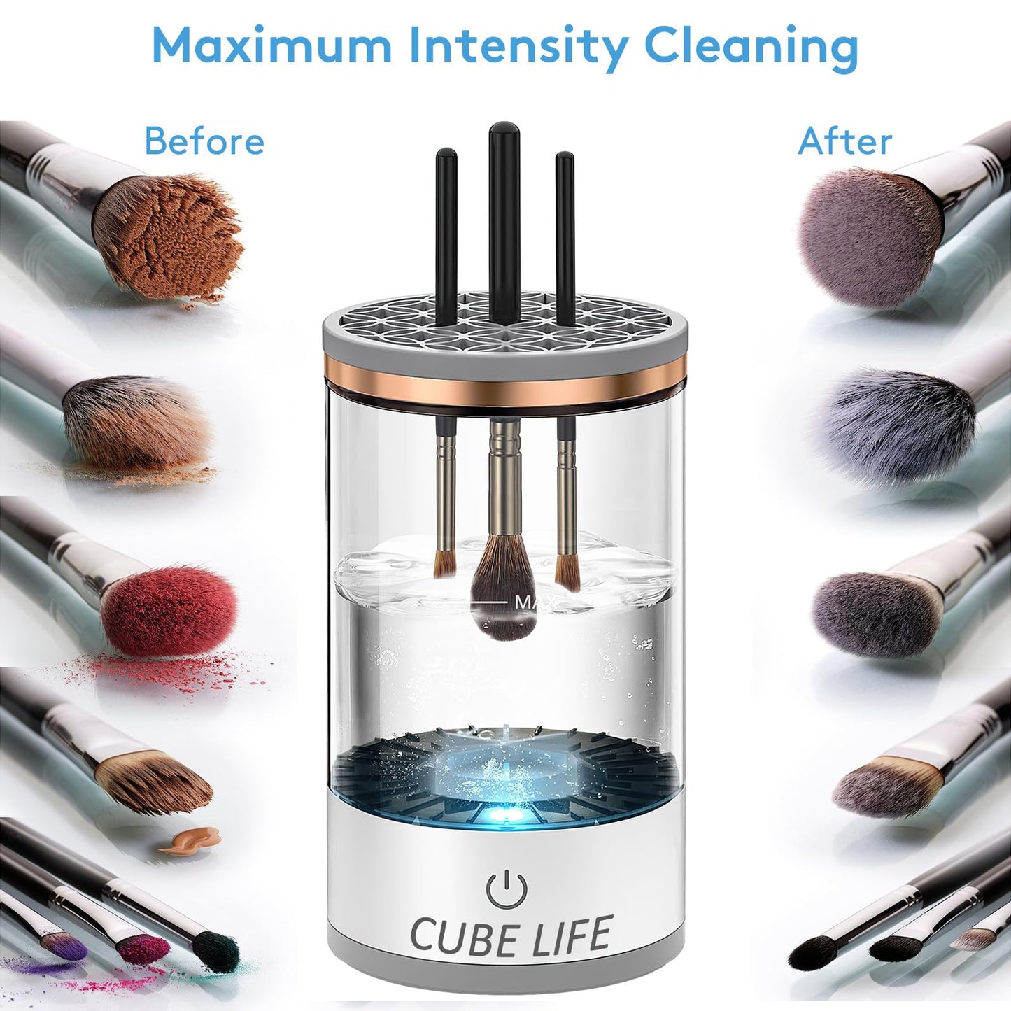 CUBE LIFE Electric Makeup Brush Cleaner, Fast Makeup Brush Cleaner Machine with Makeup Brush Cleaning Mat, Beauty Blender Cleaners for All Size Makeup Brush, Great Gift for Like Makeup Friends