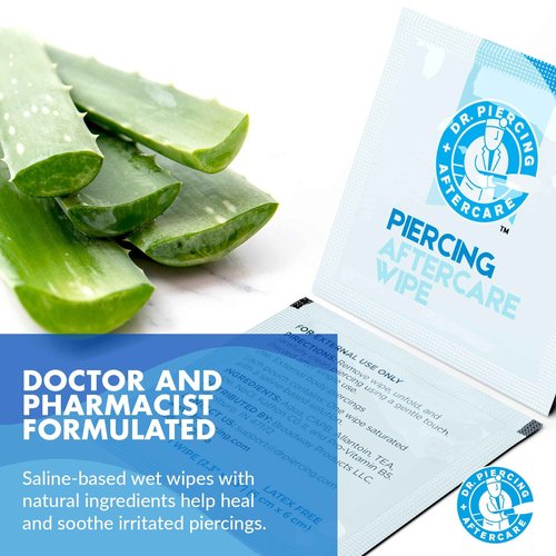 Dr. Piercing Aftercare Swabs and Wipes Combo- Saline Solution for Piercings - Earring Nose Belly Ear Piercing Cleaner - Saline Wash, Ear Hole Cleaner - Keloid Bump