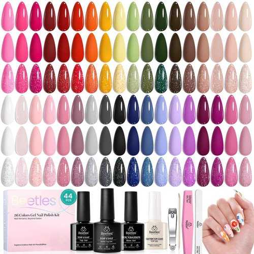 beetles Gel Polish 44pcs Winter Gel Nail Polish Set 36 Colors Brown Burgundy Red Blue Purple Green Black White with Base Top Coat UV LED Needed Salon DIY at Home Christmas Gift for Women Colorful Muse