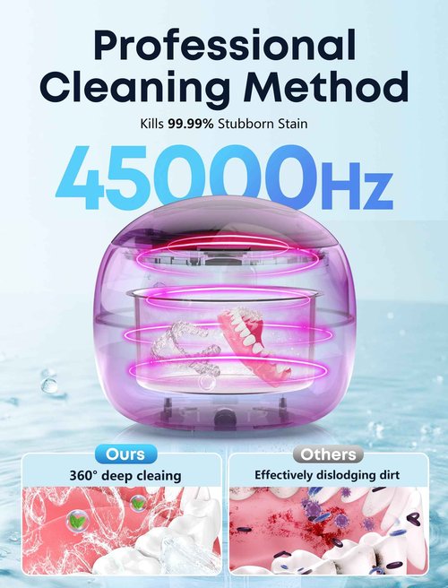 BEESHOP 2025 Ultrasonic Retainer Cleaner Machine – 45kHz Dental Pod for Retainers, Mouth Guards, Braces, Aligners & Jewelry, Denture Cleaner with 3 Modes, 200ml Capacity (White)