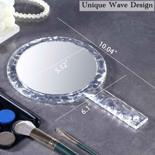 YEAKE Hand Mirror,Double-Sided Handheld 1X/5X Magnifying Mirror with Handle, Handle Makeup Mirror,Acrylic, 6.1" W x 10" L, Rounded Shape, Clear 2 PCS