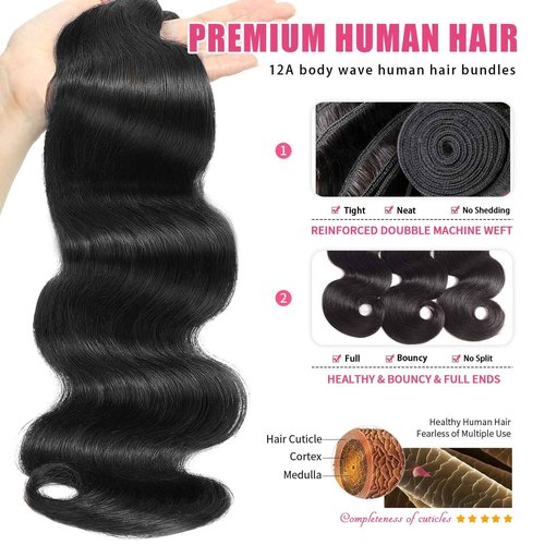 Troskamar Human Hair Bundles 22 Inch Body Wave Bundles Human Hair 100% Unprocessed 12A Brazilian Raw Virgin Hair Single One Bundle Real Human Hair Extensions Natural Color