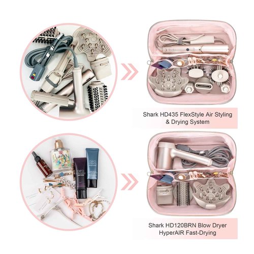 Leudes Hair Tools Travel Bag For Dy son Airwrap Hair Dryer Shark Flex Style Carrying Case Travel Makeup Bag Portable Pouch Open Flat Packing Organizers with Divider and Handle (Camel)