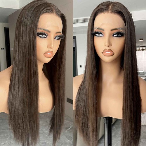 Chocolate Brown Lace Front Wig, 13x4 Synthetic Lace Wigs Pre Plucked 26inch Long Straight Glueless Dark Brown Wig For Black Women Beginner Friendly Suitable For Everyday Wear