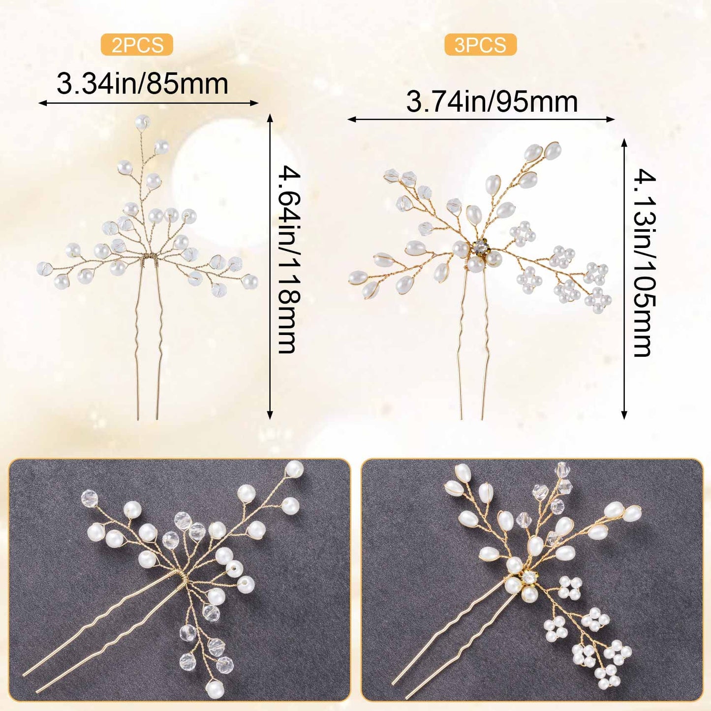 ANCIRS 5 Pack Pearl Bridal Wedding Hair Styling Pins, Bling Crystal Leaves Style Bride Head Piece, Sparkling Diamond Flower Hair Accessories for Women & Girls Bridemaids Wedding Hairstyles- Gold