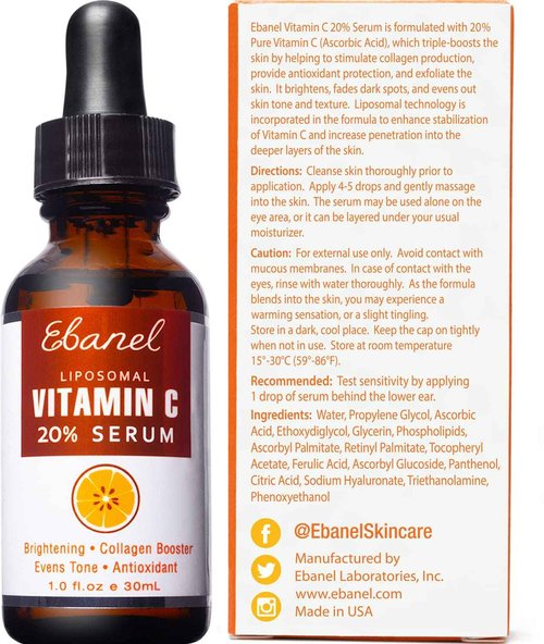 Ebanel Bundle of Gentle Exfoliating Face Scrub Peeling Gel 4.12 Oz, Hyaluronic Acid Serum, and 20% Vitamin C Serum