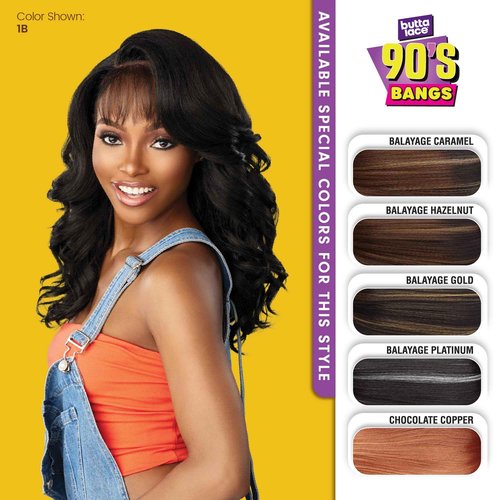 Sensationnel Butta Lace 90Sbangs Wigs - Unit 910 Glueless Wide Deep Part Synthetic Preplucked Hairline (CHOCOLATECOPPER)