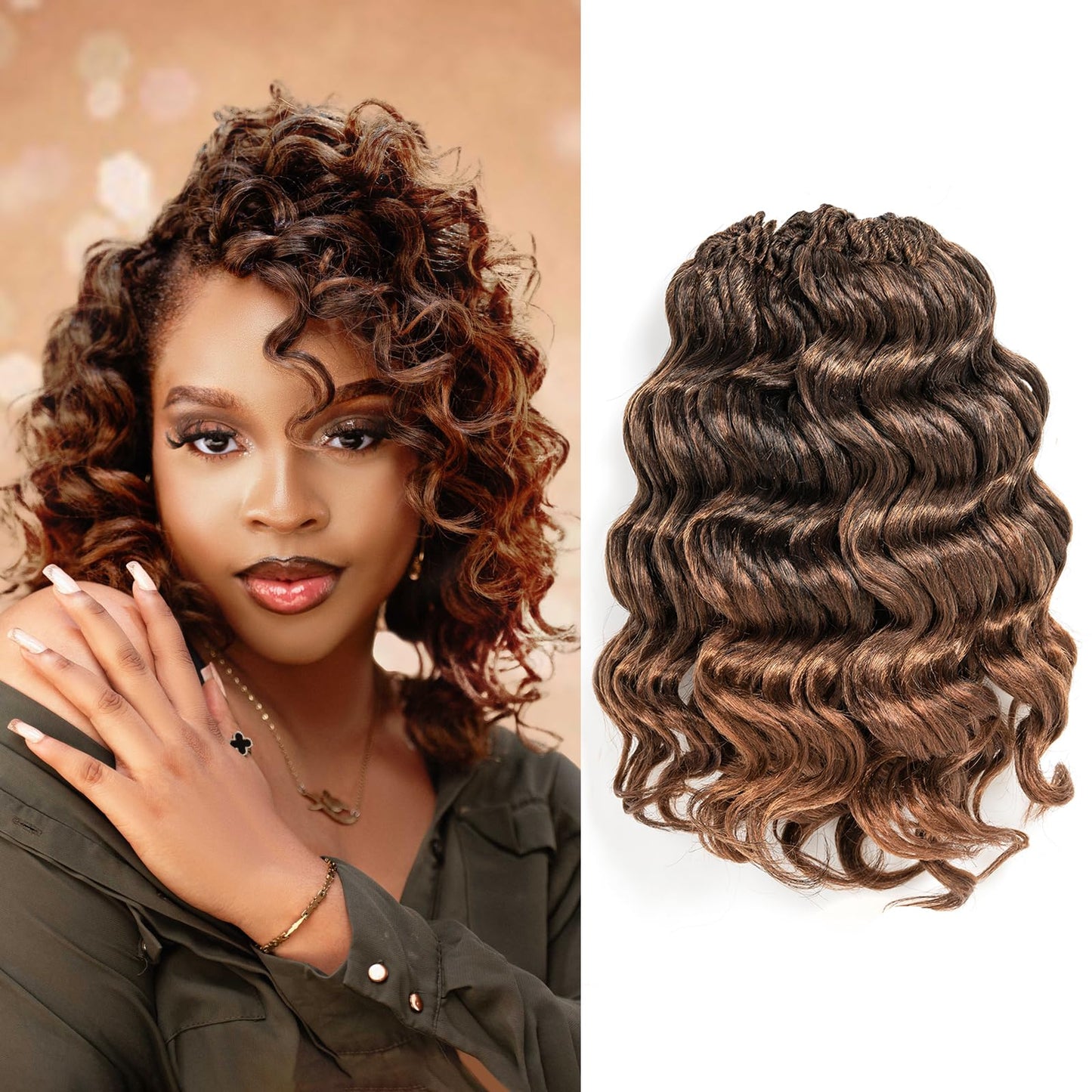 Toyotress Ocean Wave Crochet Hair - 9 Inch 8 Packs Ombre Brown Crochet Braids Deep Twist Synthetic Braiding Hair Extensions (9 Inch, T30-8P)