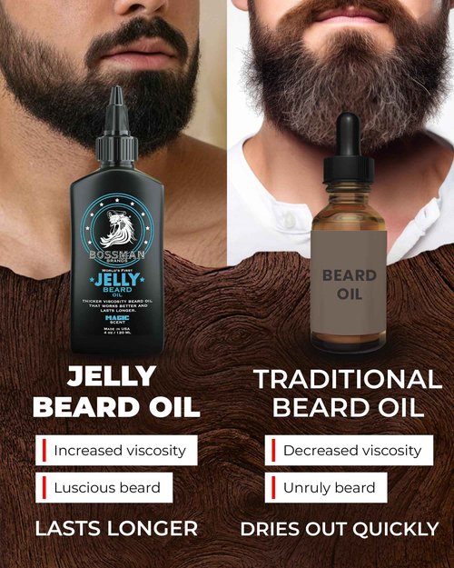 Bossman Jelly Beard Oil 4 oz + Mustache Wax for Men 1 oz Bundle | Natural, Organic, and Easy-to-Apply Styling Products – Made in the USA