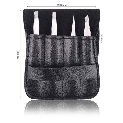 Tweezers Set, Eyebrows Tweezers Set Professional Stainless Steel Tweezers Set - 4 Pieces with Leatherette Travel Case Perfect for Facial Hair, Beauty and Personal Care Tool Set, Hobri International