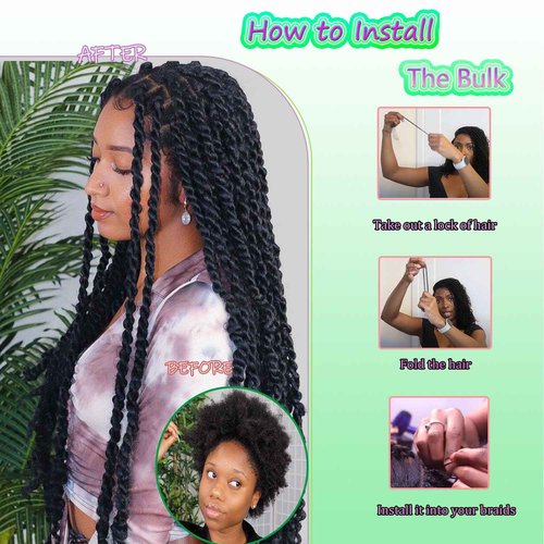Afro Kinkys Bulk Human Hair For Braiding Afro Kinky-Curly Human Hair Bulk For Mini Twist 20 Inch 30g/pack Bulk Human Braiding Hair For Micro Locs Extensions