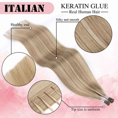 Itip Human Hair Extensions 14inch Thick Straight Invisible Itip Extensions Highlighted Blonde Cold Fushion 45g I Tip Hair Extensions Human Hair