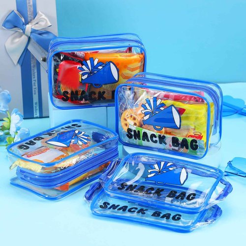 Yeyeplum 12 Pcs Cheer Snack Bags for Team Gifts Goodie Snack Bags PVC Waterproof Clear Pouch with Zipper for Cheer Team Gifts Cheerleader Christmas Party Favors