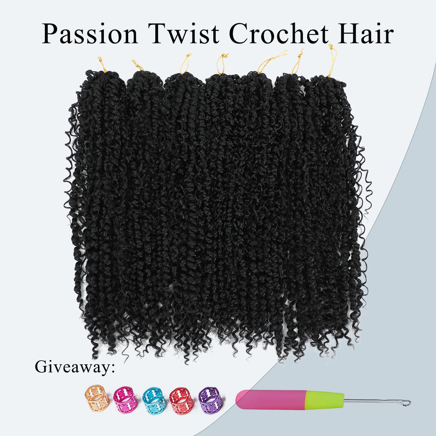 Passion Twist Hair 18inch Boho Passion Twist Crochet Hair For Black Women Pretwisted boho Passion Twist Crochet Hair, Pre Looped Curly Ends Bohemian Crochet Braids For Women（black,18inch,7 Packs）